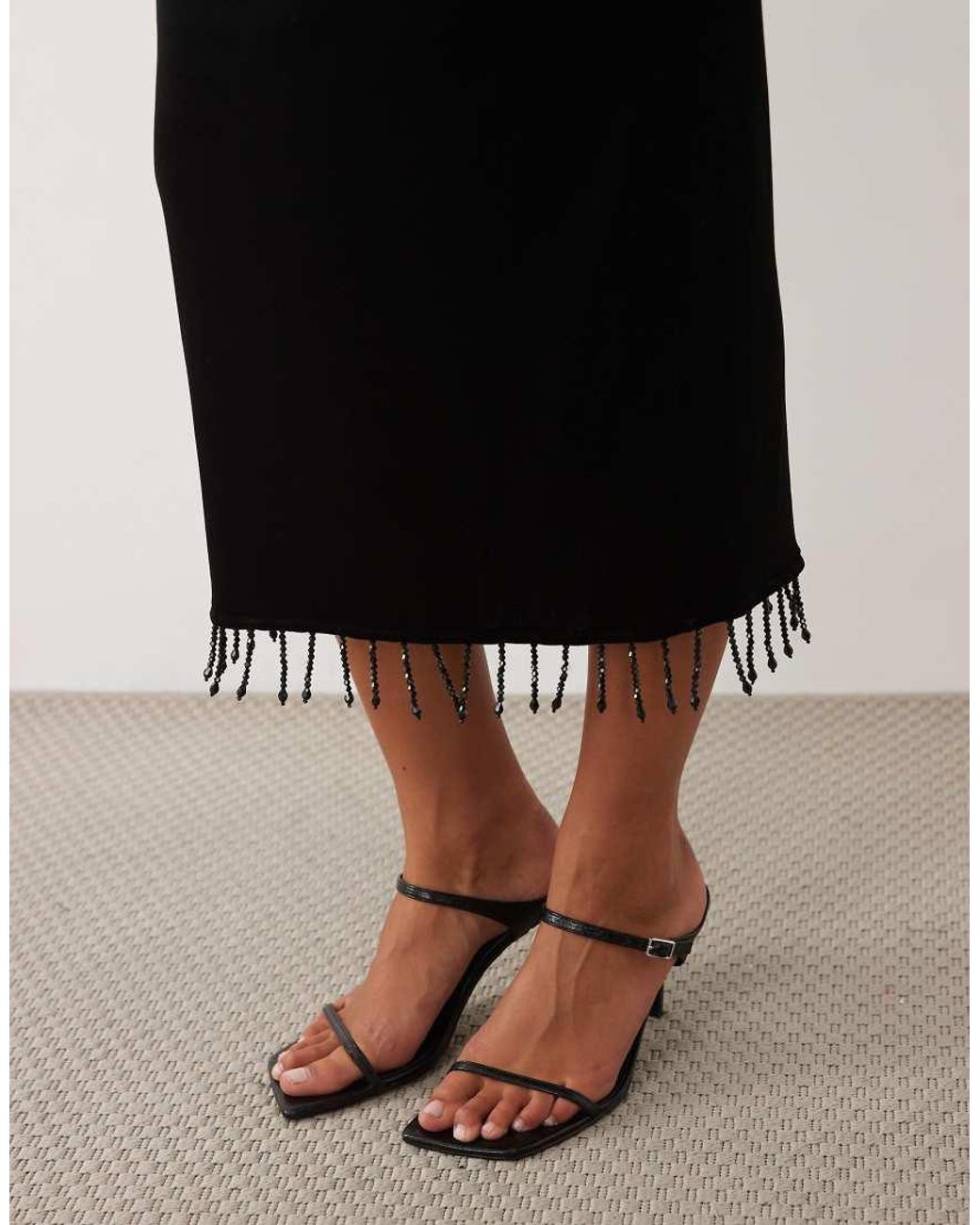 ASOS Black Velvet Fringed Maxi Skirt