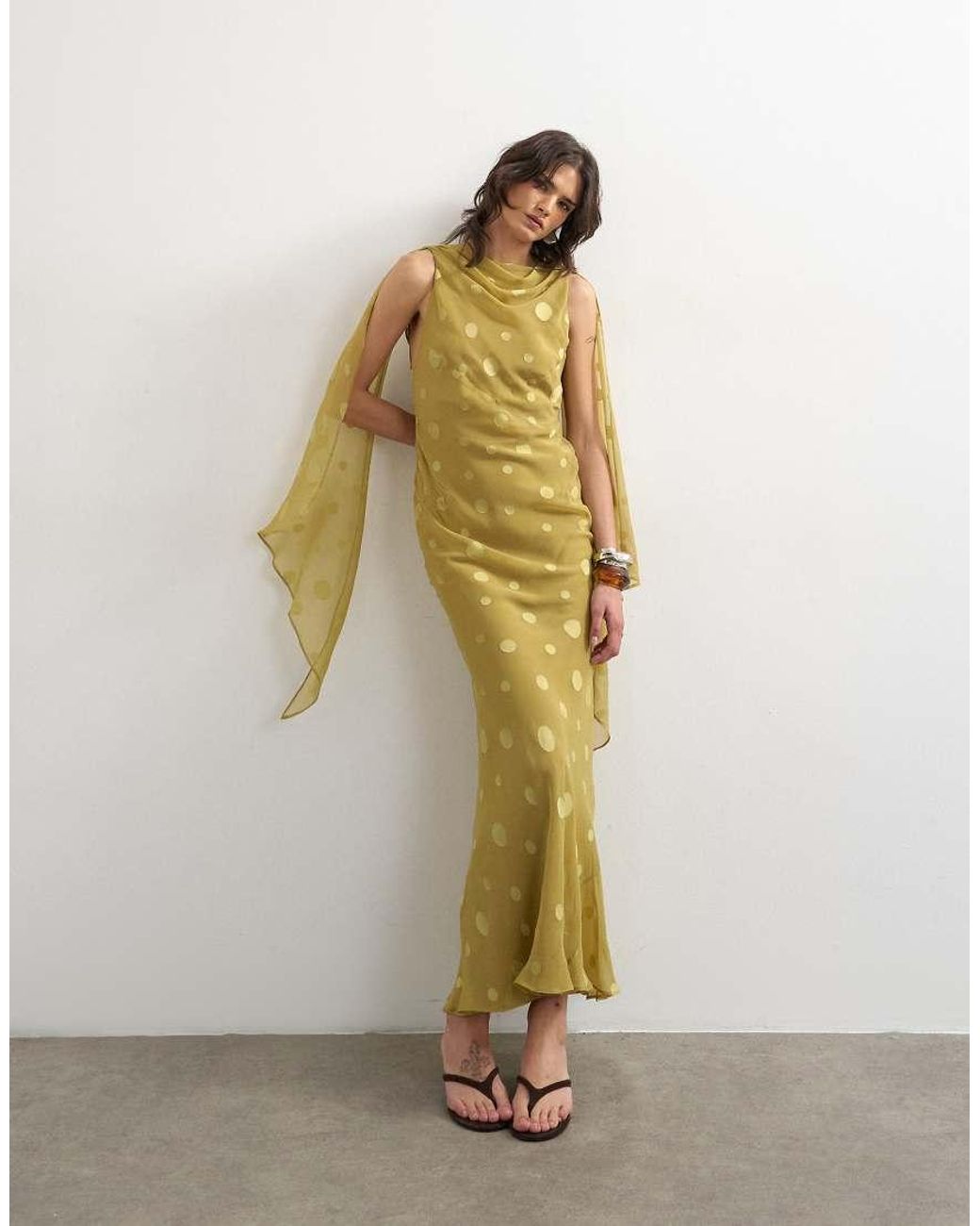 TOPSHOP Metallic Jacquard Spot Maxi Occasion Dress With Open Back