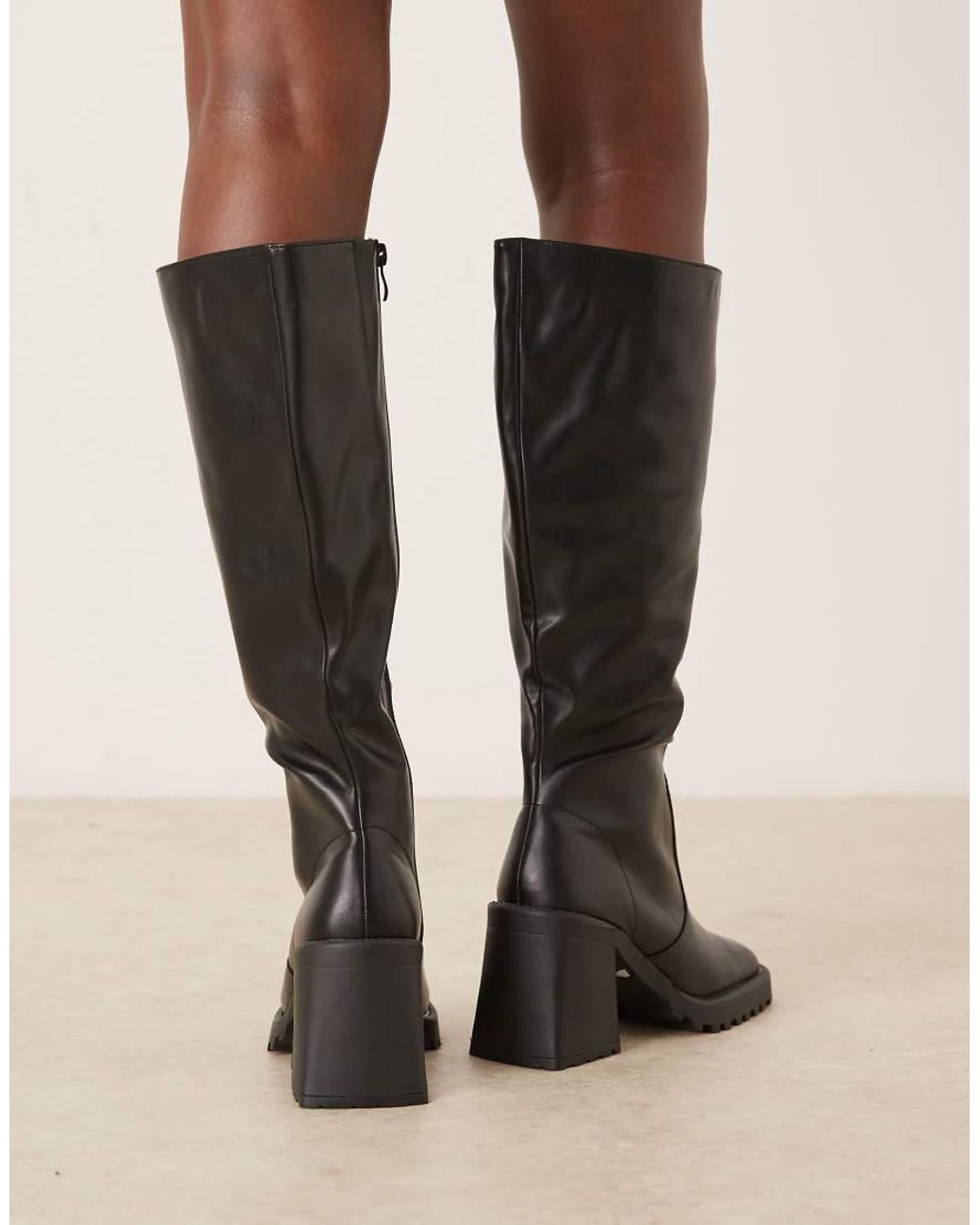 Raid Wide Fit Red Adilah Block Heel Knee Boots