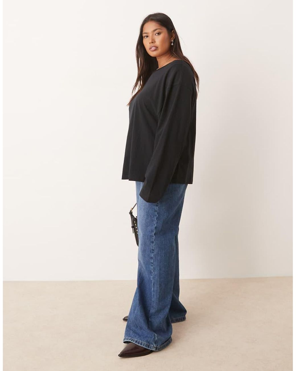 ASOS Black Asos Design Curve Off Shoulder Long Sleeve Tee