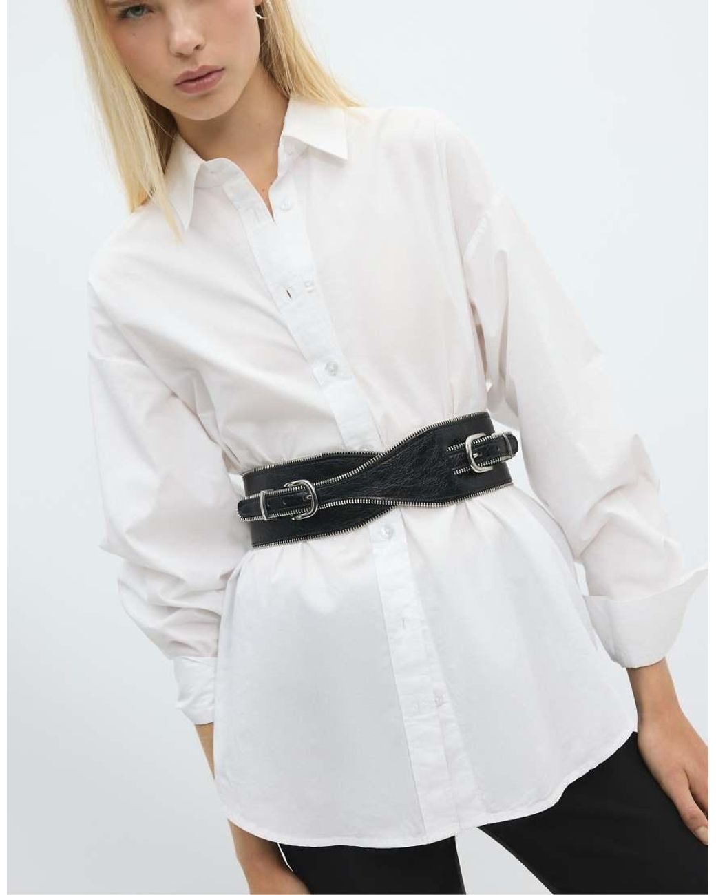 Stradivarius White Wide Zip-Edge Belt