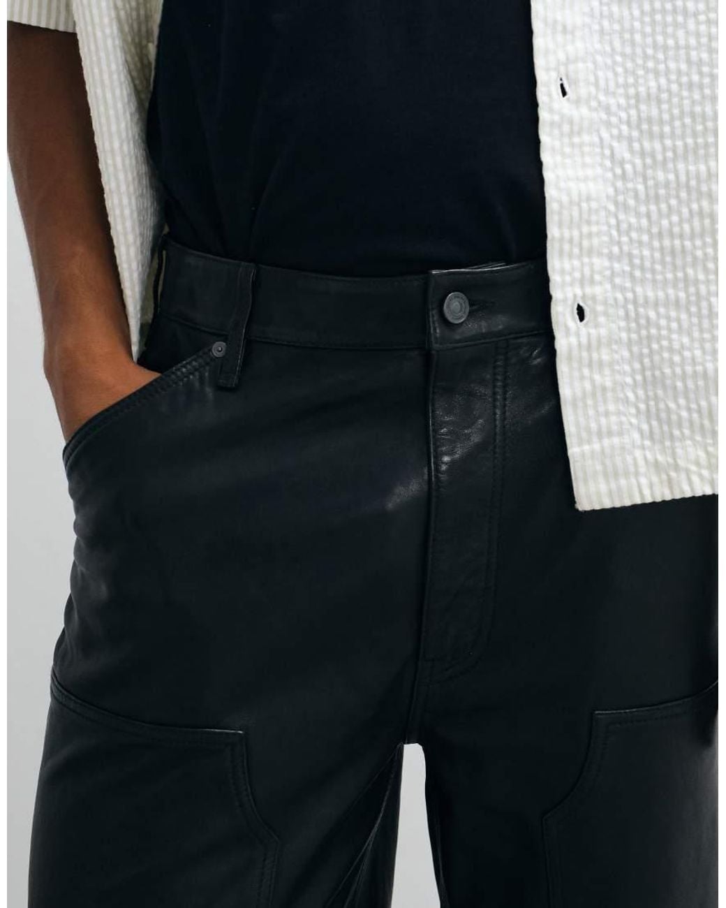 AllSaints Black Carver Leather Carpenter Pants for men