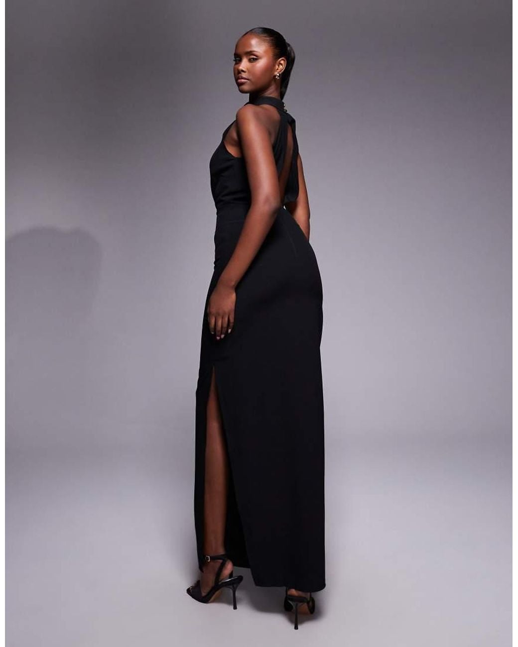 Vesper Blue High Neck Maxi Dress With Open Back