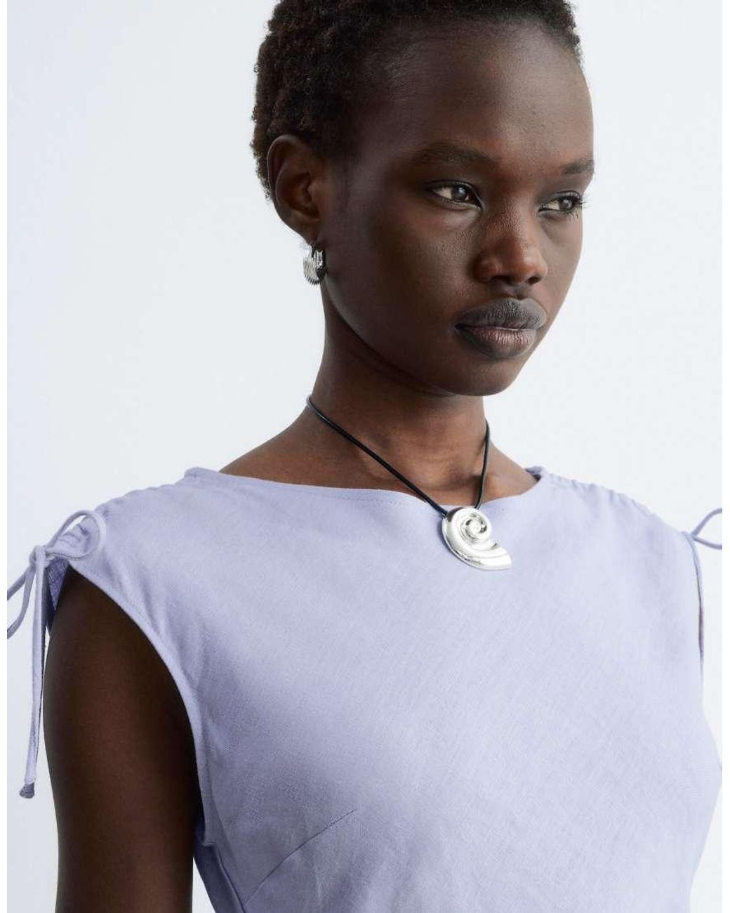 & Other Stories Purple Linen Midi Dress With Asymmetric Hem