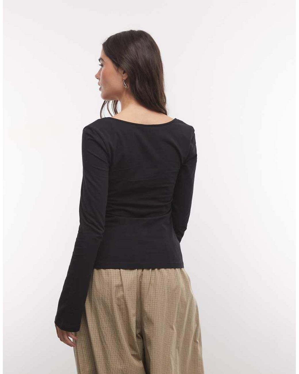 Monki Black Scoopneck Long Sleeve Top