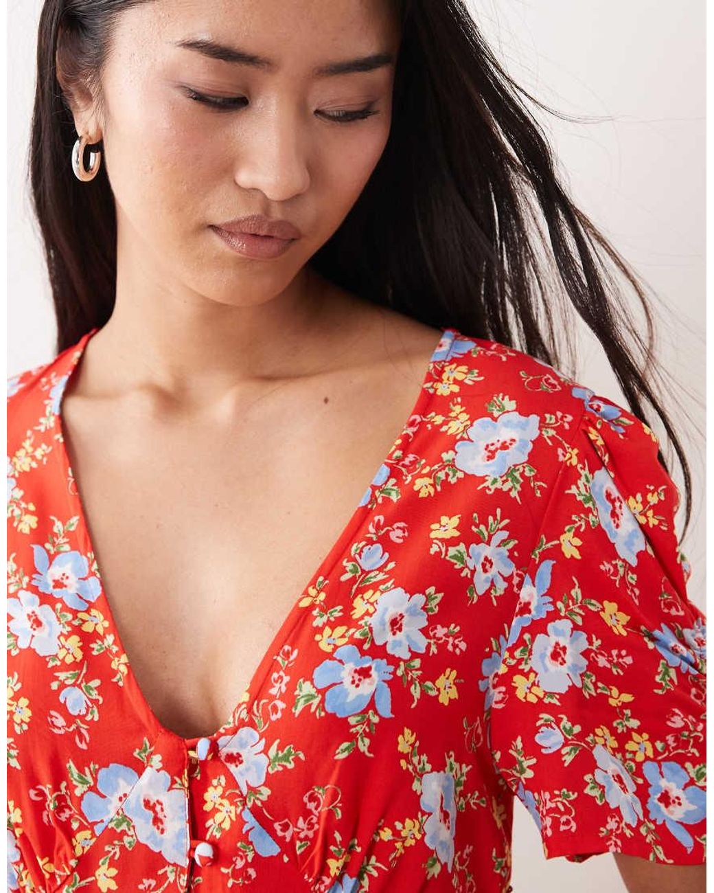 Nobody's Child Red Bonnie V-neck Short Sleeve Midi Dress