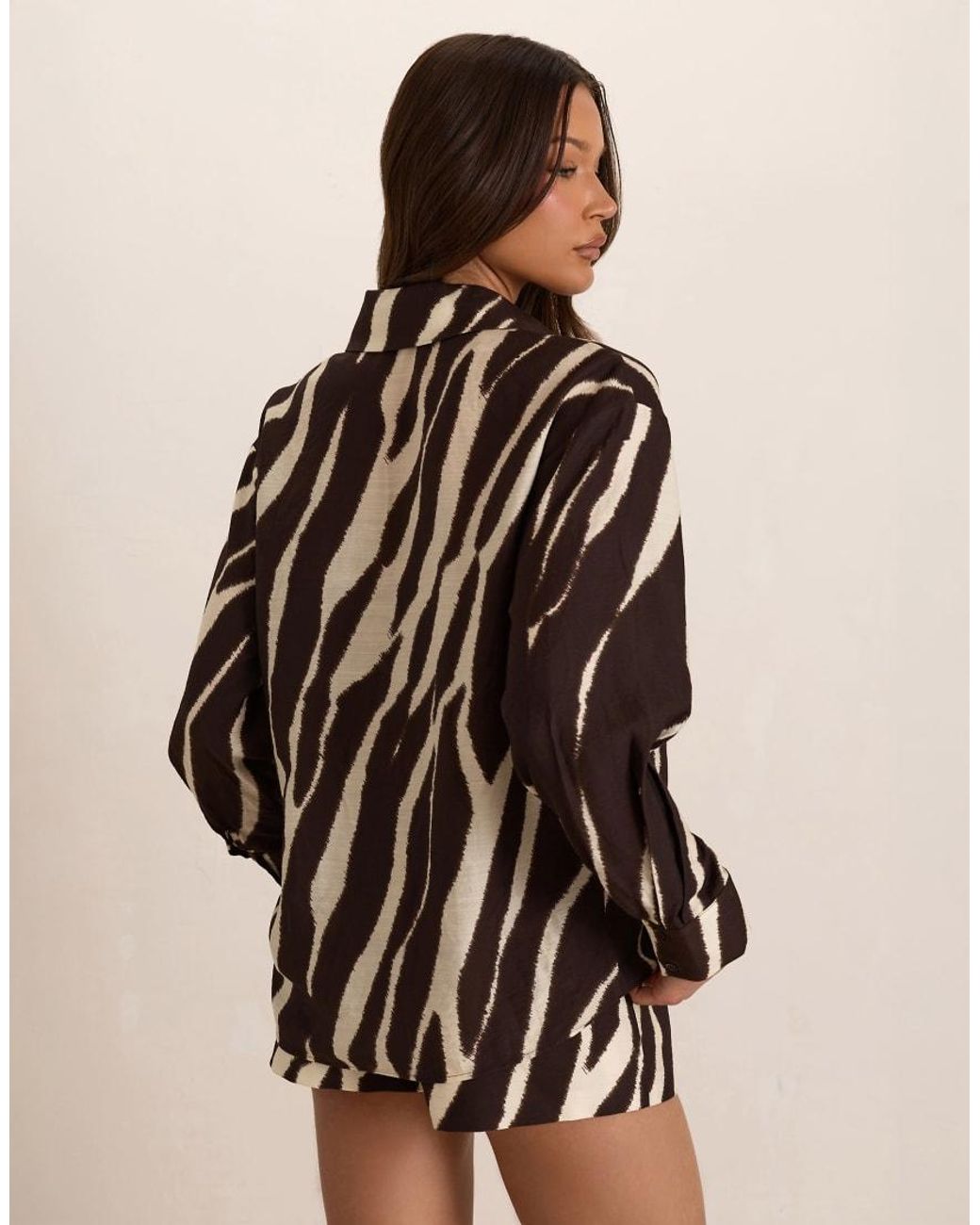 Missy Empire Brown Woven Zebra Oversized Shirt Cuffed