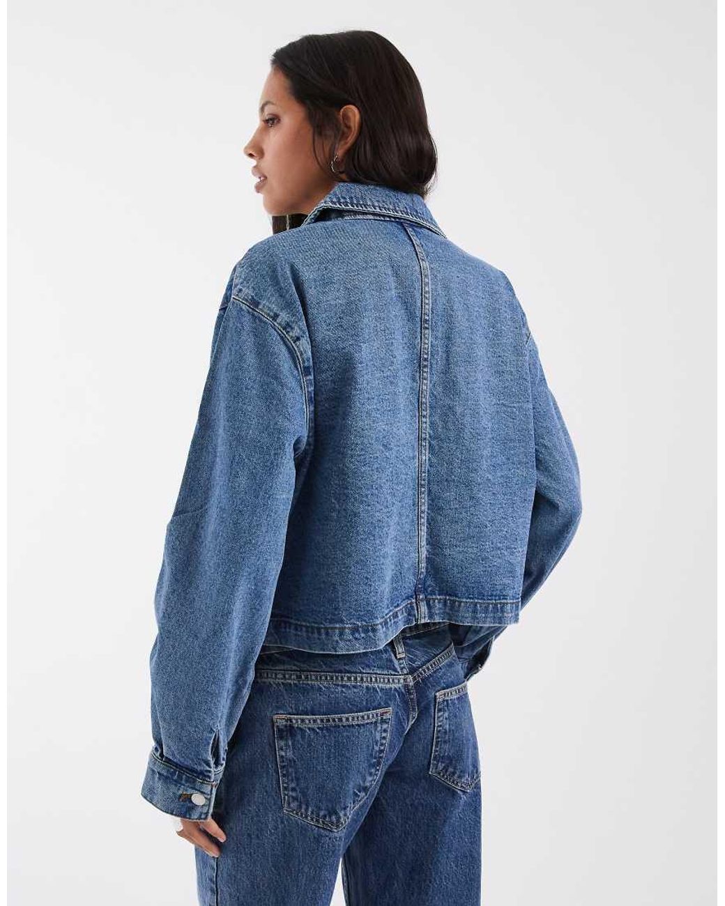 Noisy May Blue Boxy Zip Thru Denim Jacket