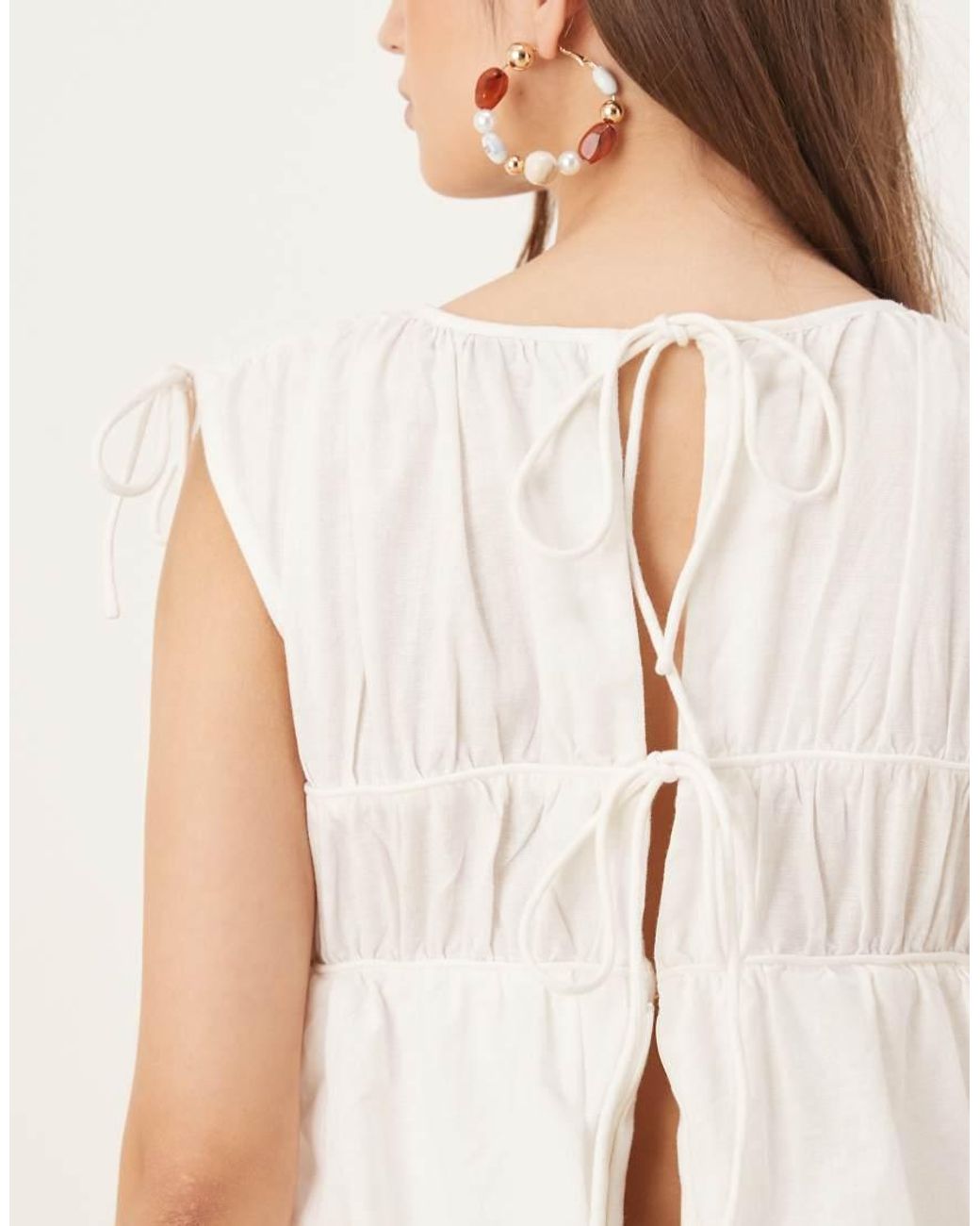 ASOS Natural Double Layer Jumpsuit With Gathered Bust Detail