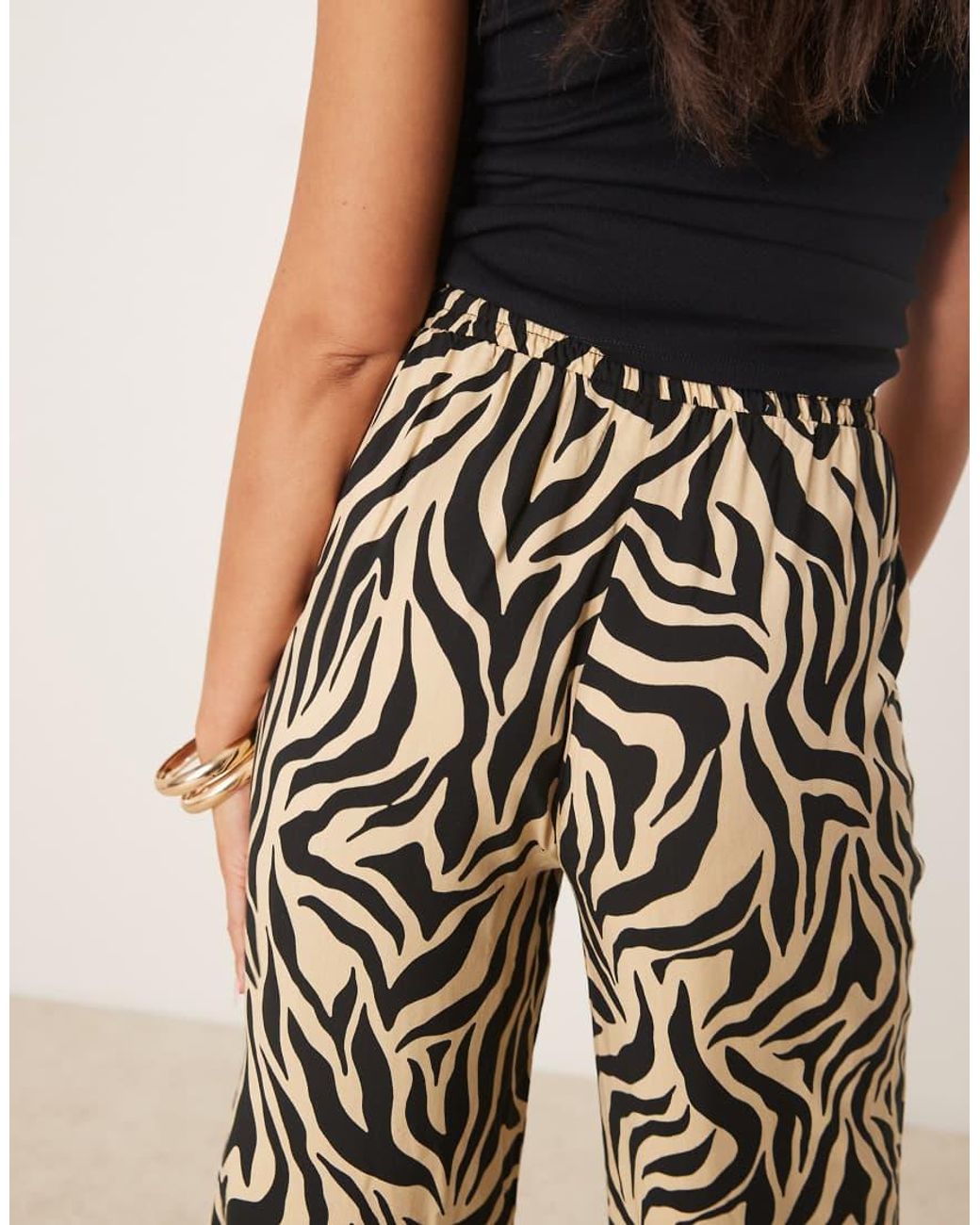 Vila White Zebra Print Wide Leg Trousers