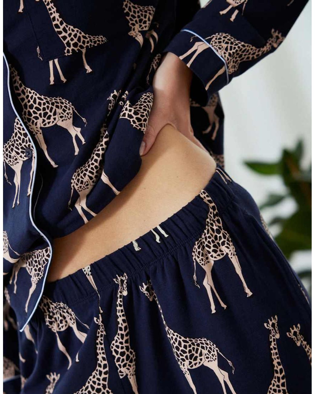 Chelsea Peers Blue Cotton Giraffe Print Long Pyjama Set