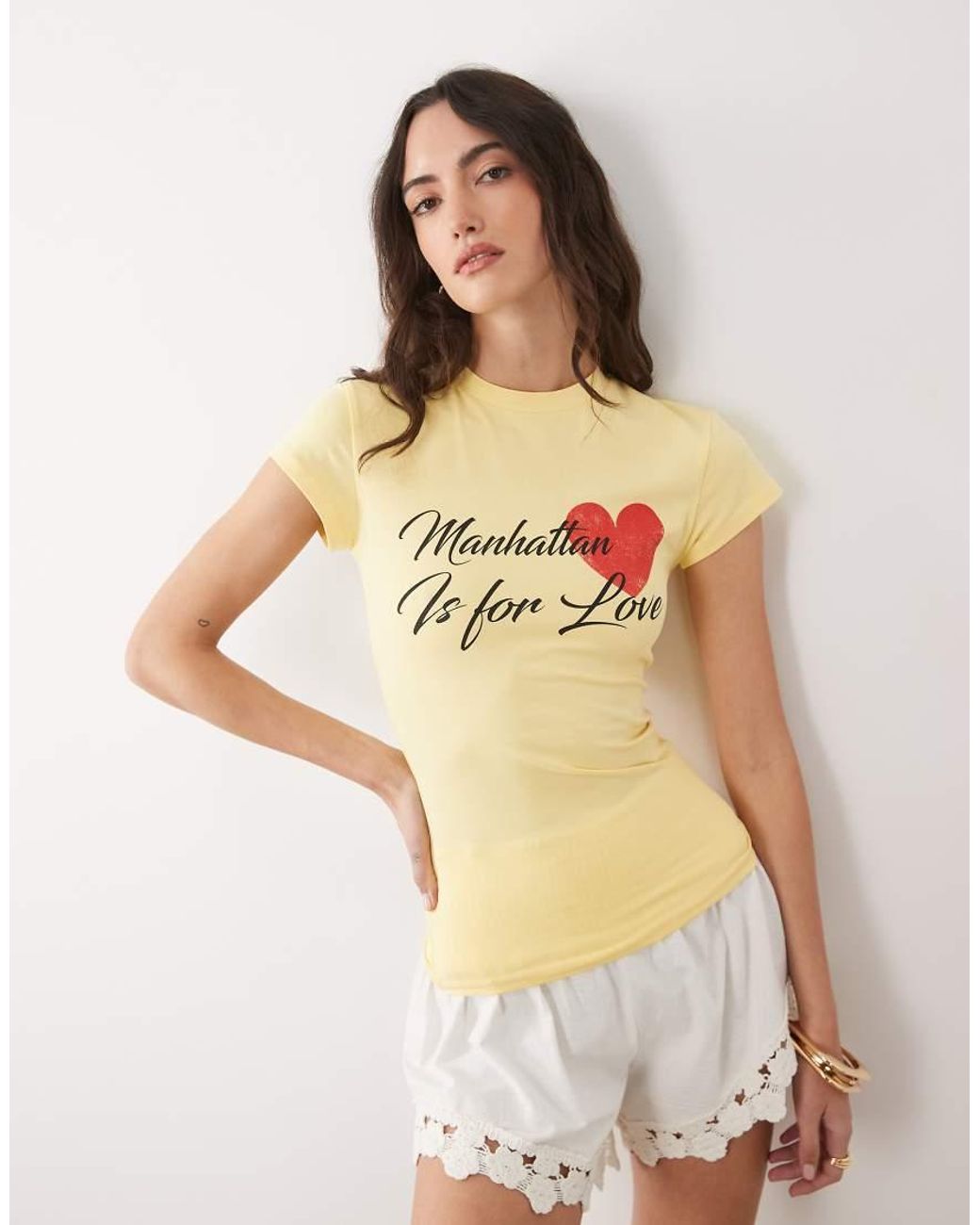 ASOS Green Short Sleeve T-shirt With Manhattan Love Graphic