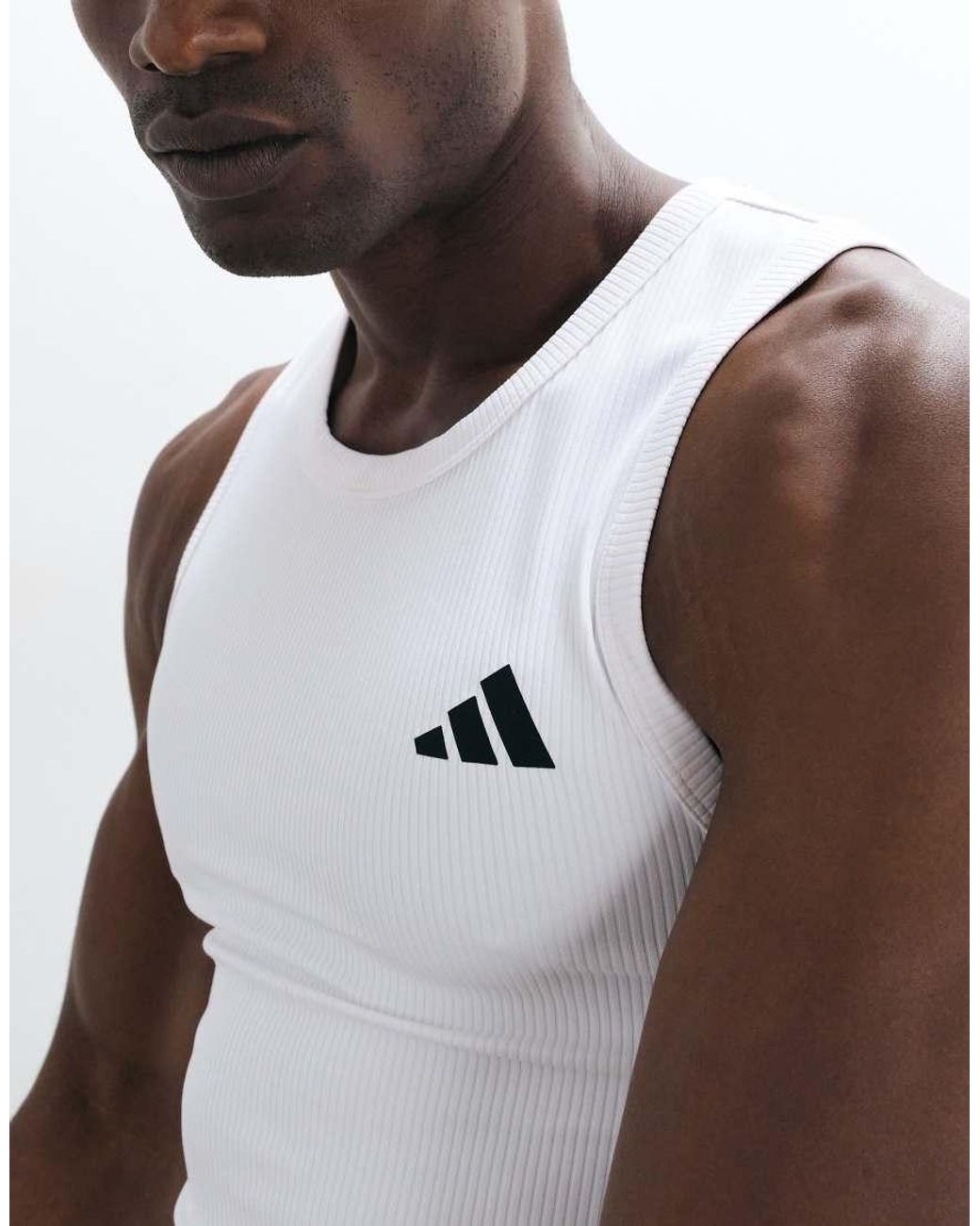 Adidas Originals White Adidas Training Essentials Ribbed Vest for men