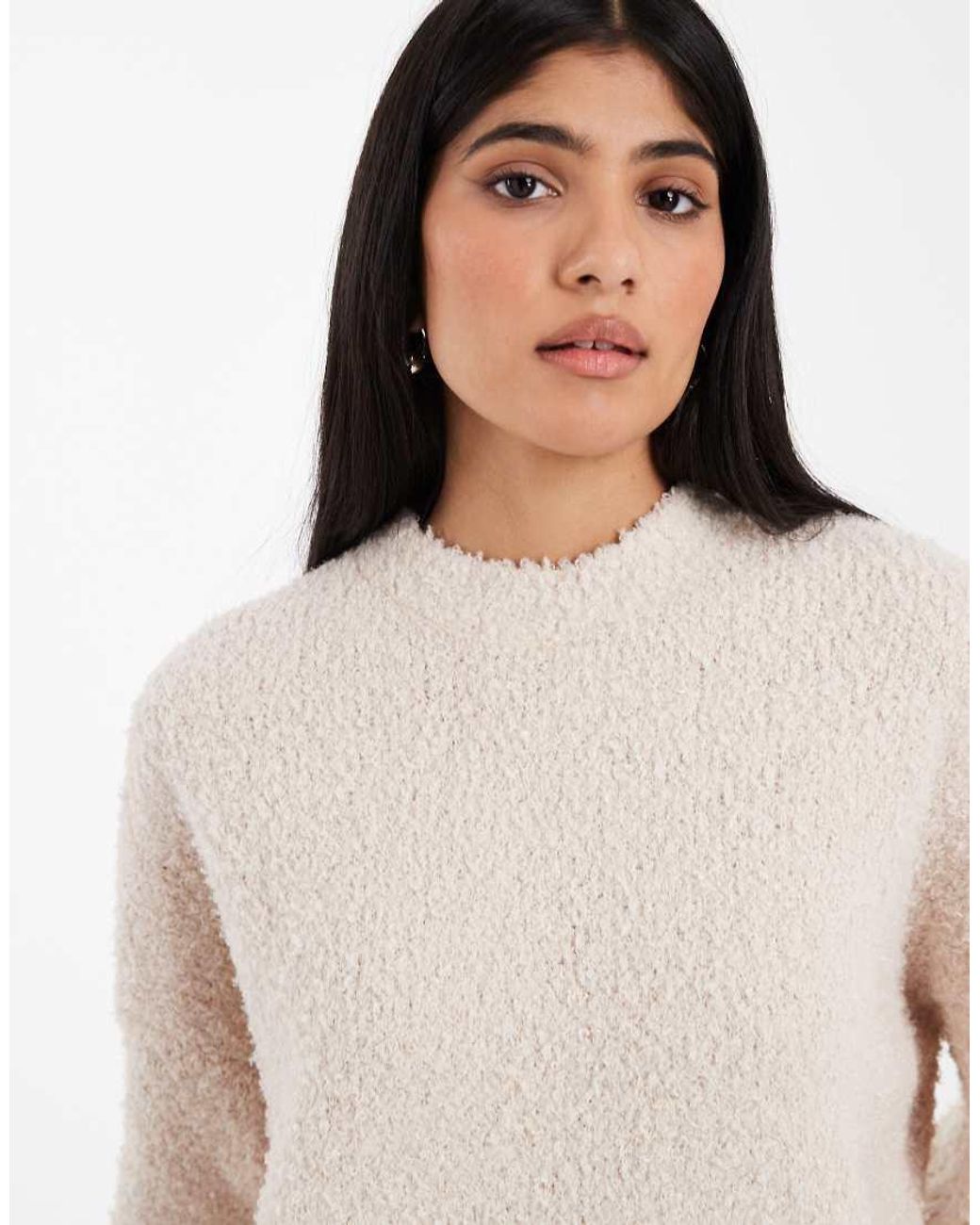 ASOS Natural Oversized Boucle Jumper With Curved Hem