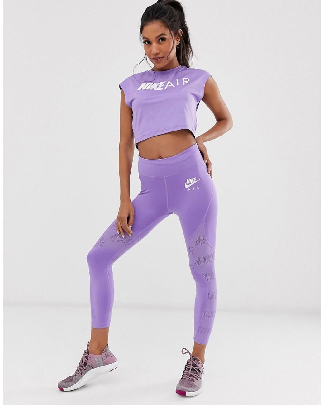 Nike Nike Air Running Crop leggings With Mesh Panels In Purple | Lyst