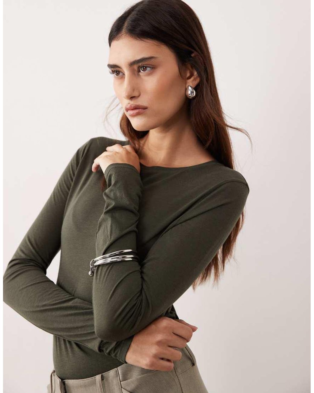 ARRANGE Green Seam Detail Long Sleeve Jersey Top