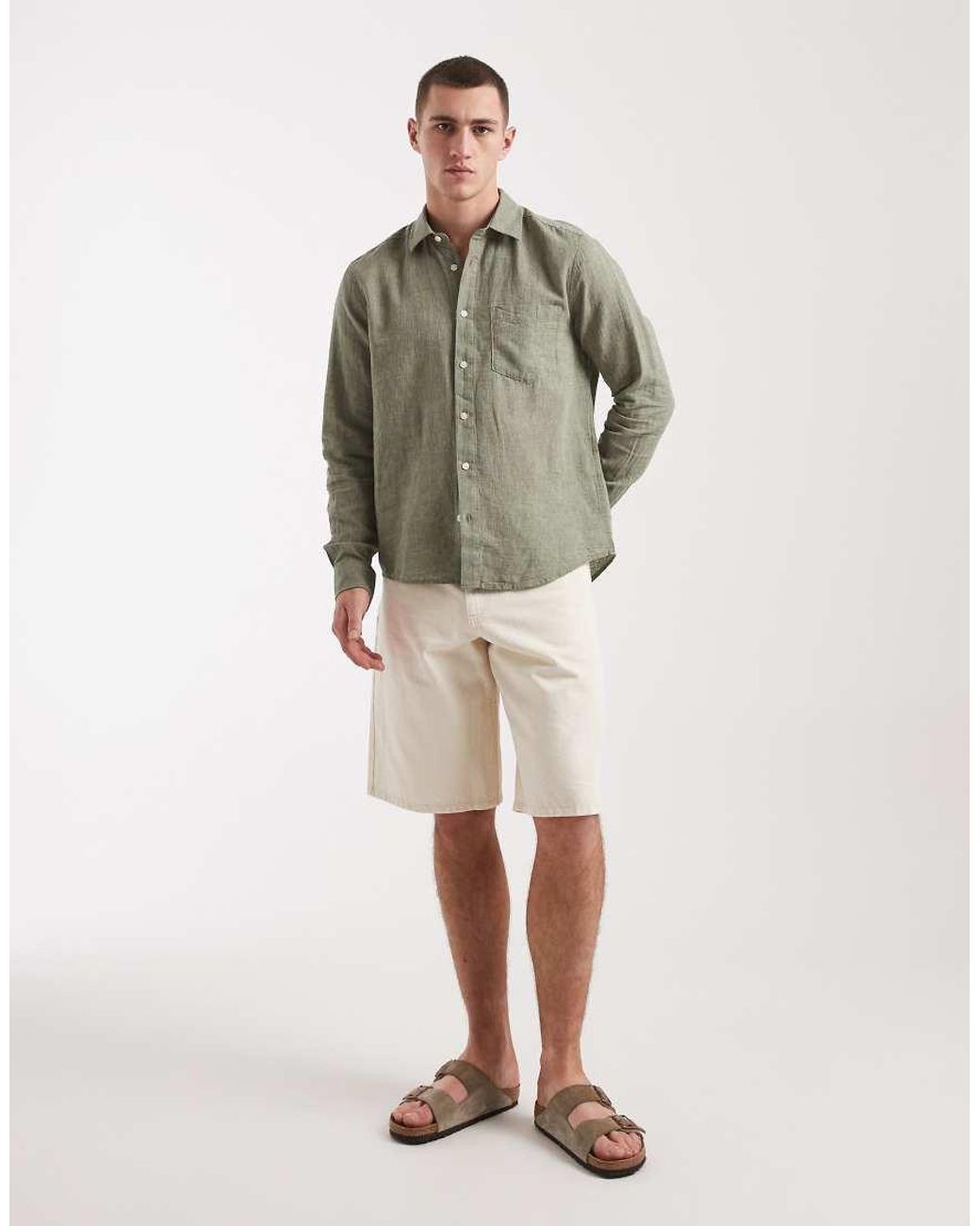 Only & Sons Regular-Fit Overhemd Van Linnenmix Met Lange Mouwen in het Green voor heren