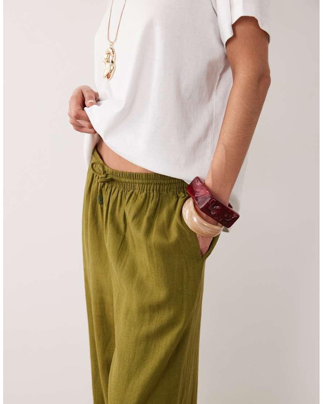 River Island Natural Linen Blend Wide Leg Pants
