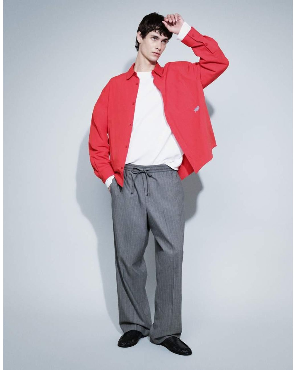 ASOS Red Oversized Poplin Shirt With Chest Embroidery for men