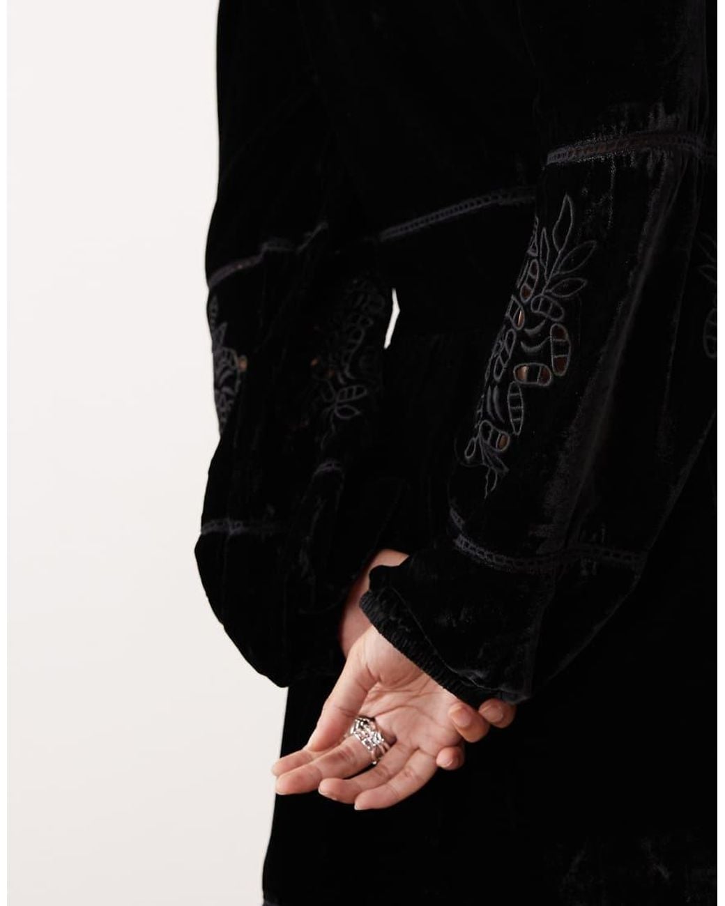Nobody's Child Black Aquarius Embroidered Velvet Mini Dress