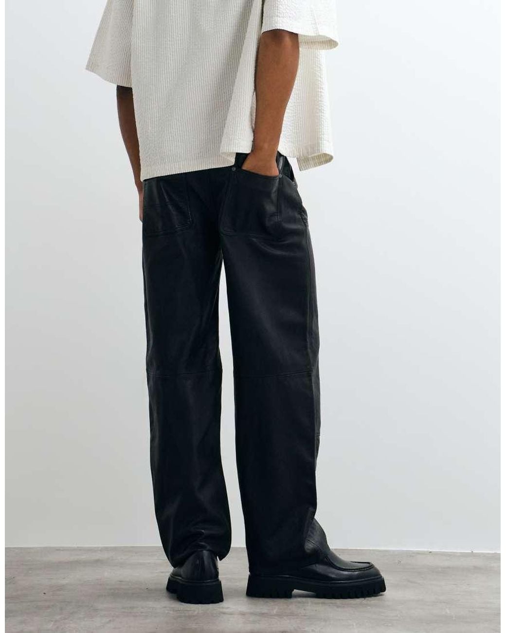 AllSaints Black Carver Leather Carpenter Pants for men