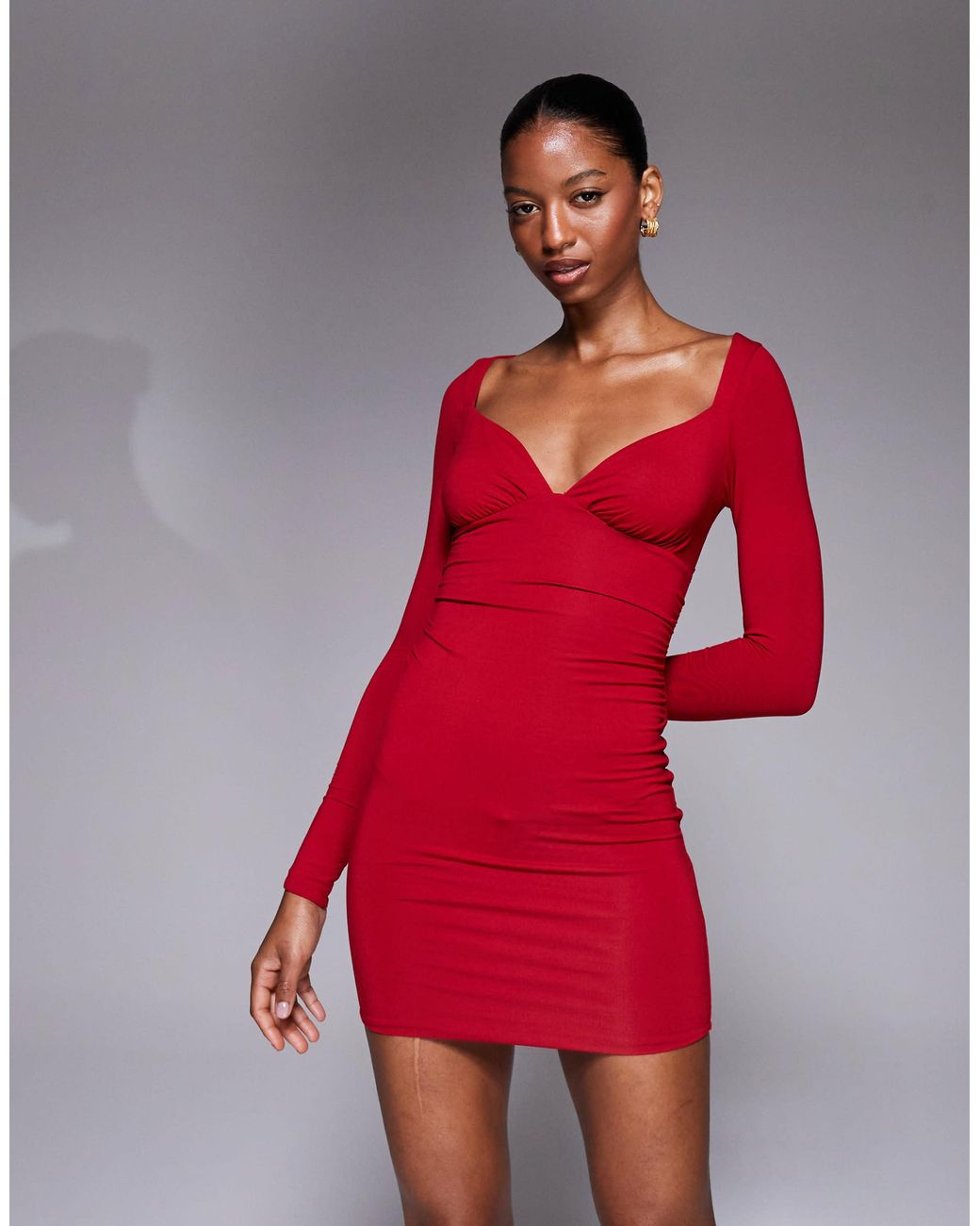 open lace back dress Edmone Long Sleeve Mini Dress Red main image 0