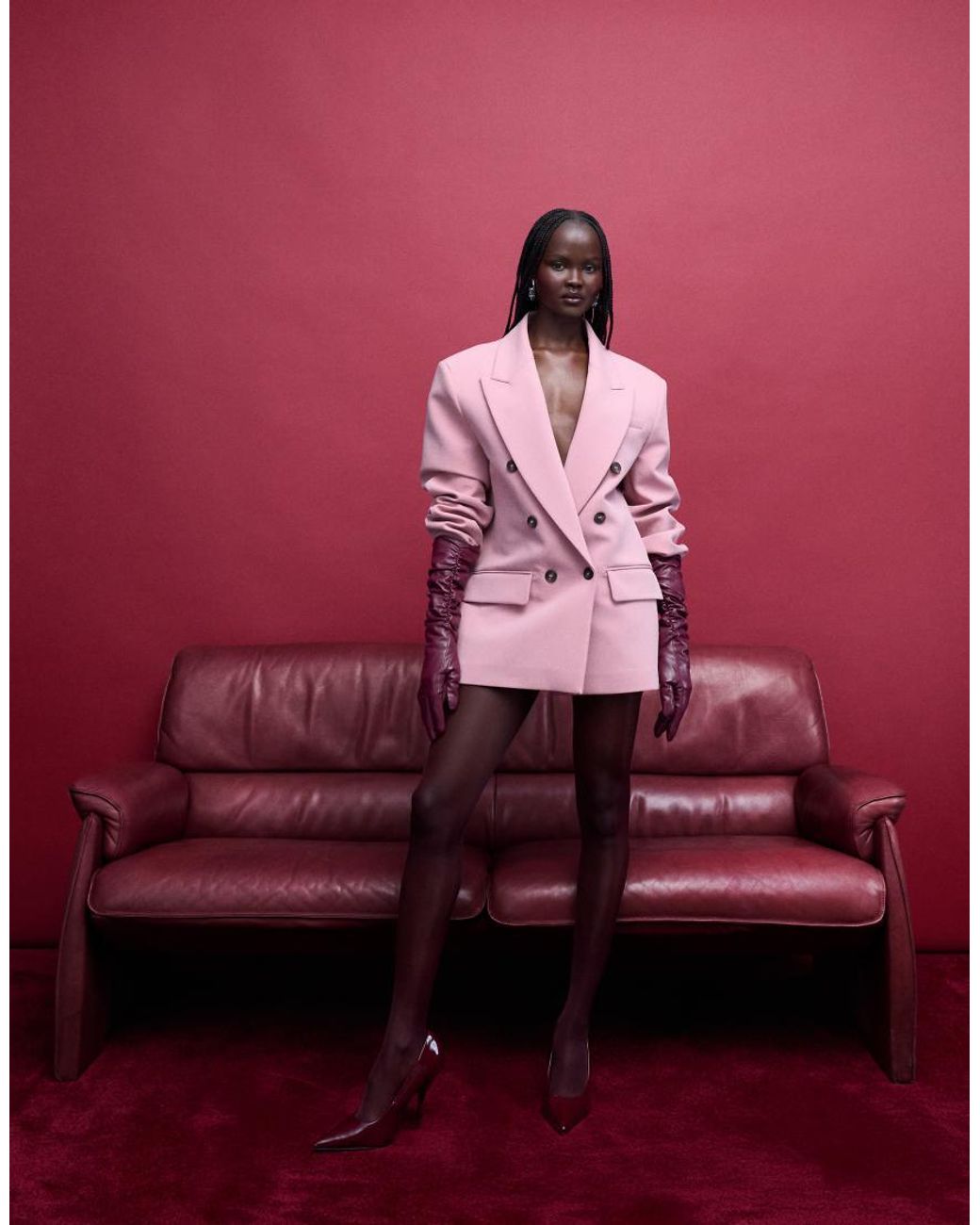 ASOS Pink Power Shoulder Double-breasted Blazer