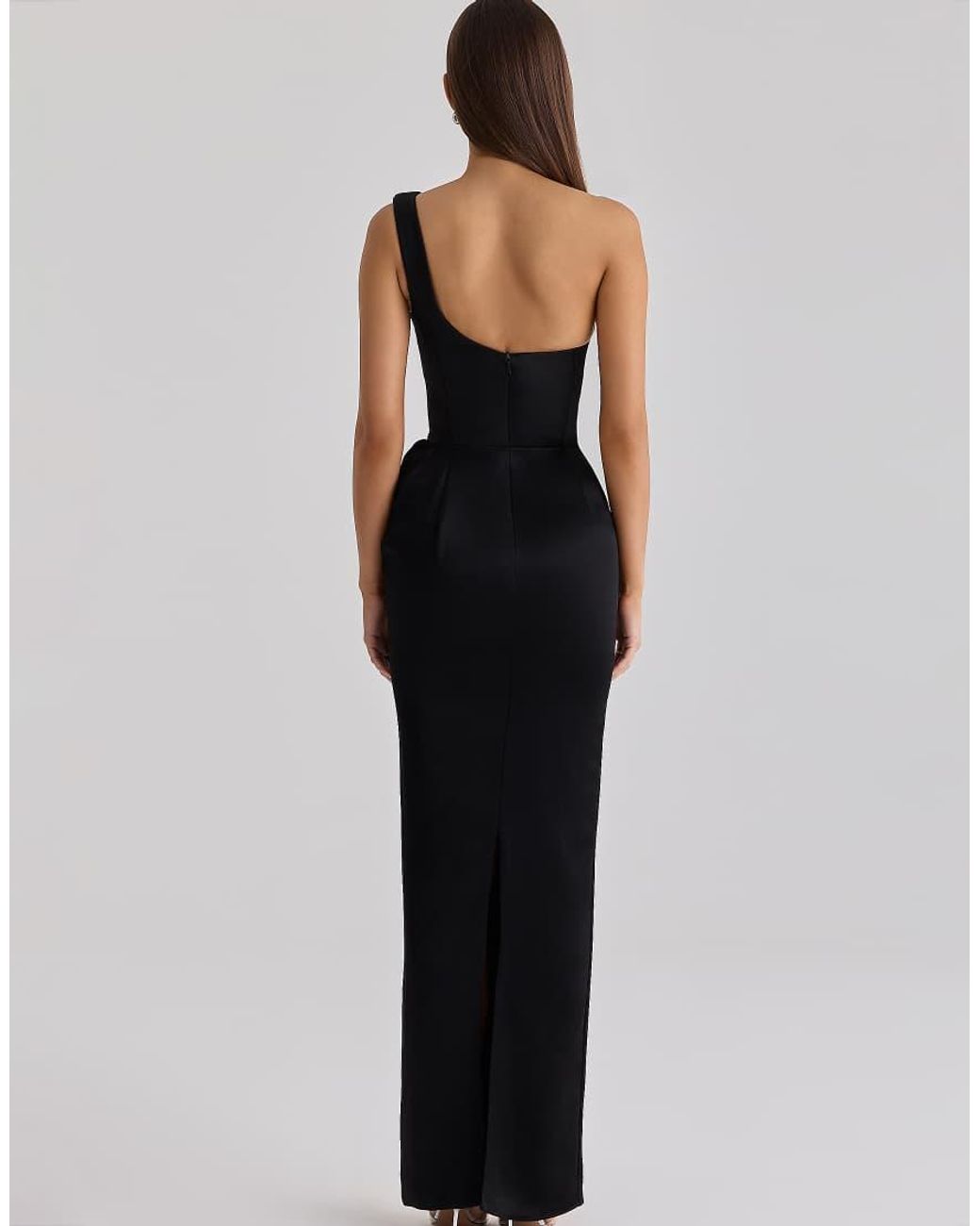 House Of Cb Black Caprice Satin One Shoulder Maxi Dress