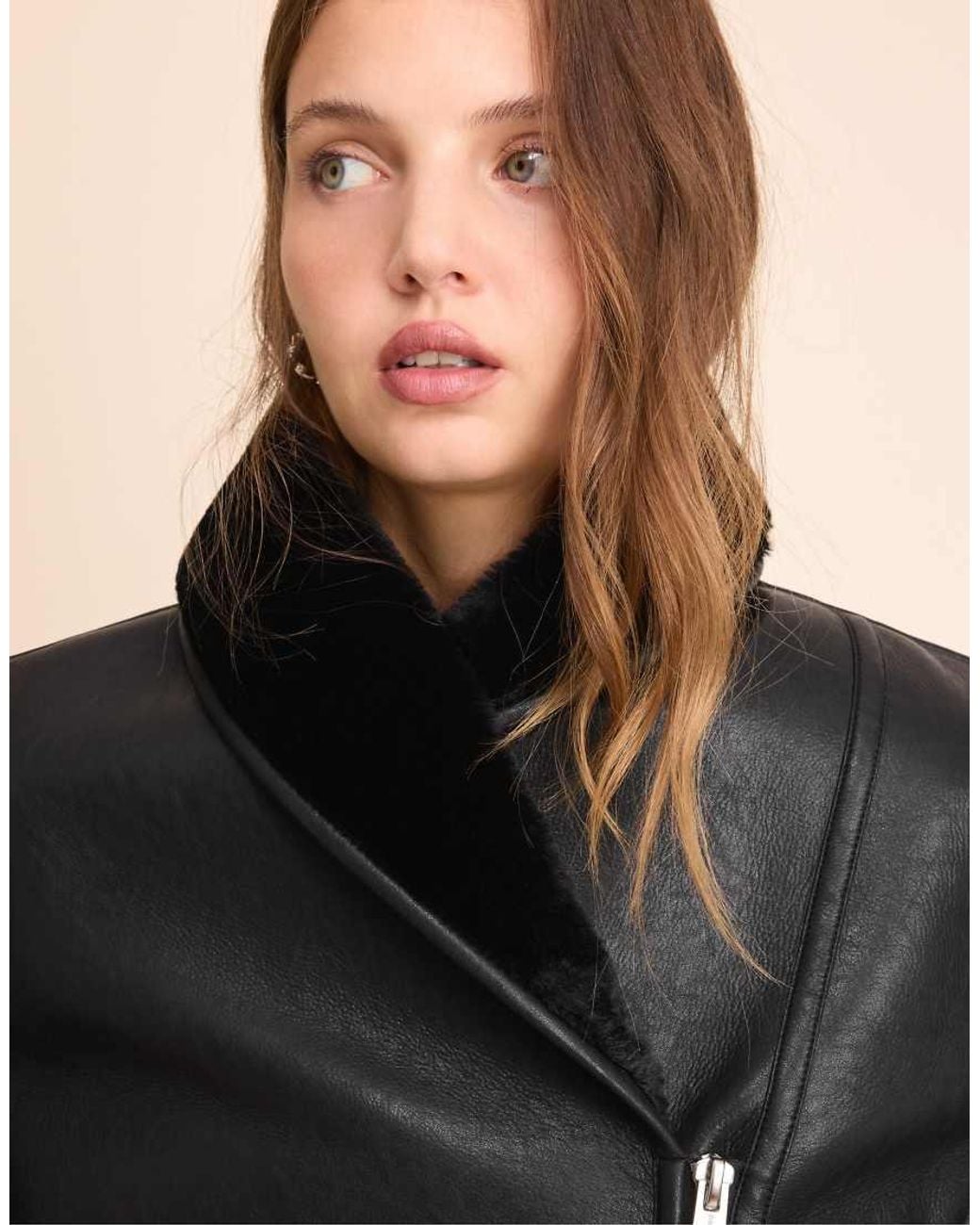 Stradivarius Natural Leather Effect Double-Faced Shawl Neck Jacket