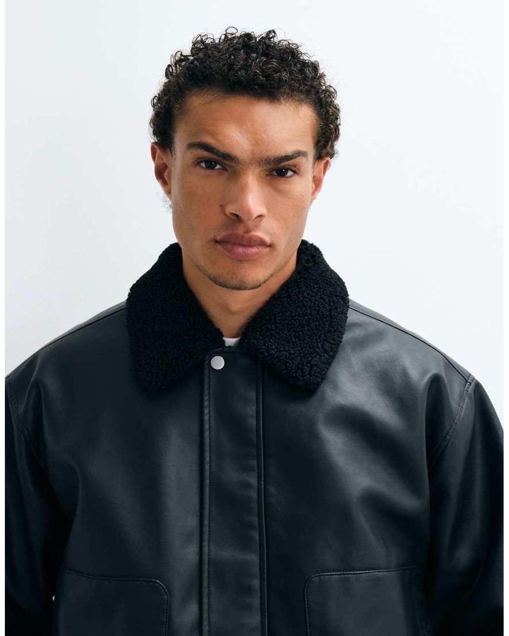 ASOS Blue Faux Leather Flight Jacket for men