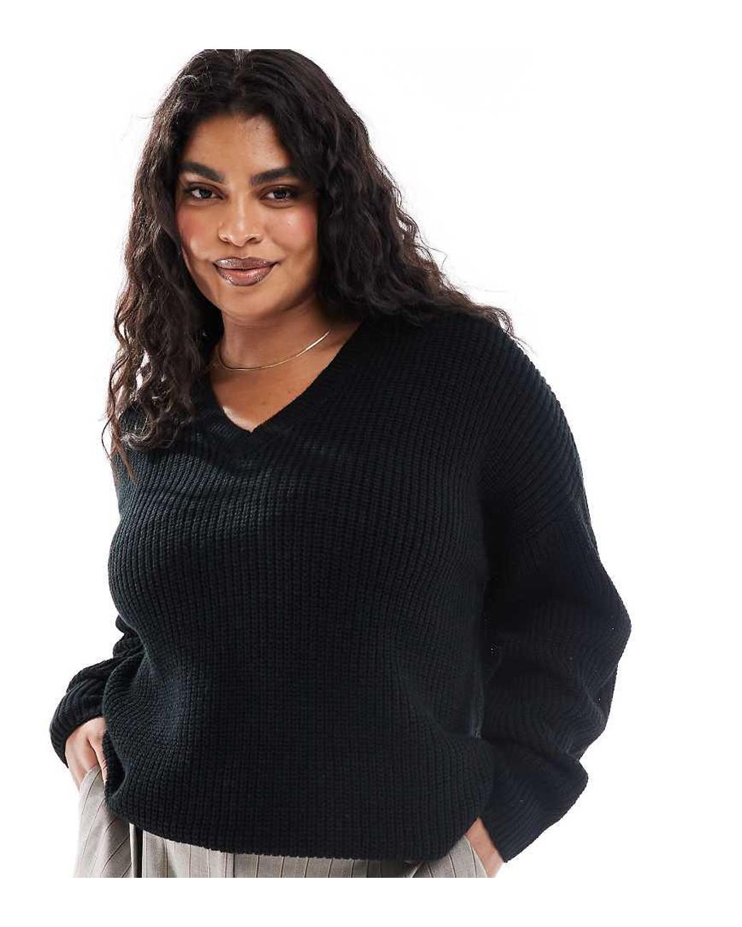 Plus size black v neck sweater hot sale