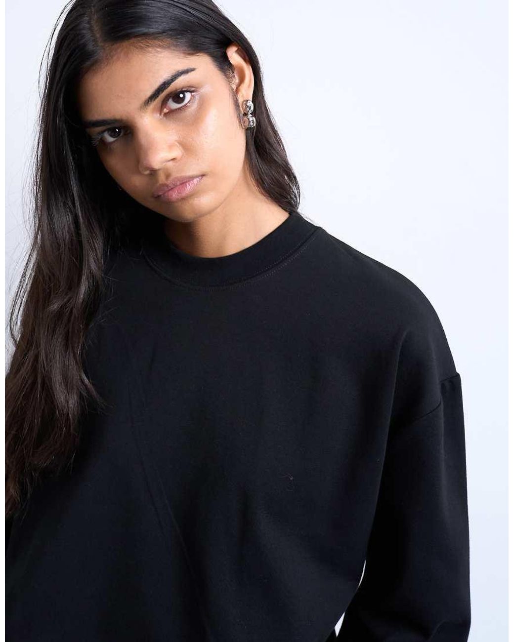 TOPSHOP Black Premium Interlock Long Sleeve Skater Tee
