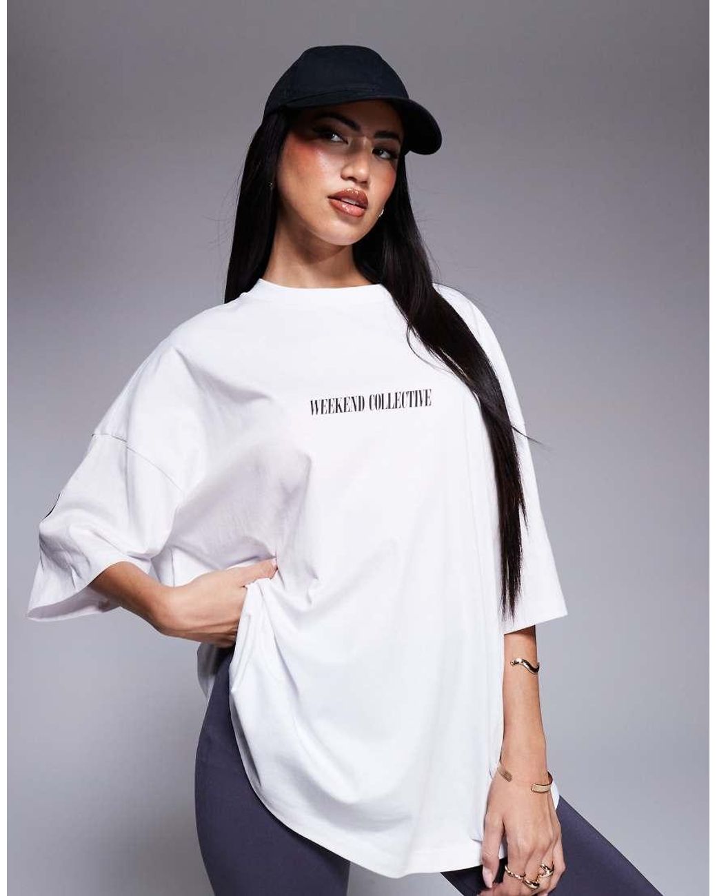 ASOS White Weekend Collective Icon Oversized T-shirt With Stacked Back Logo