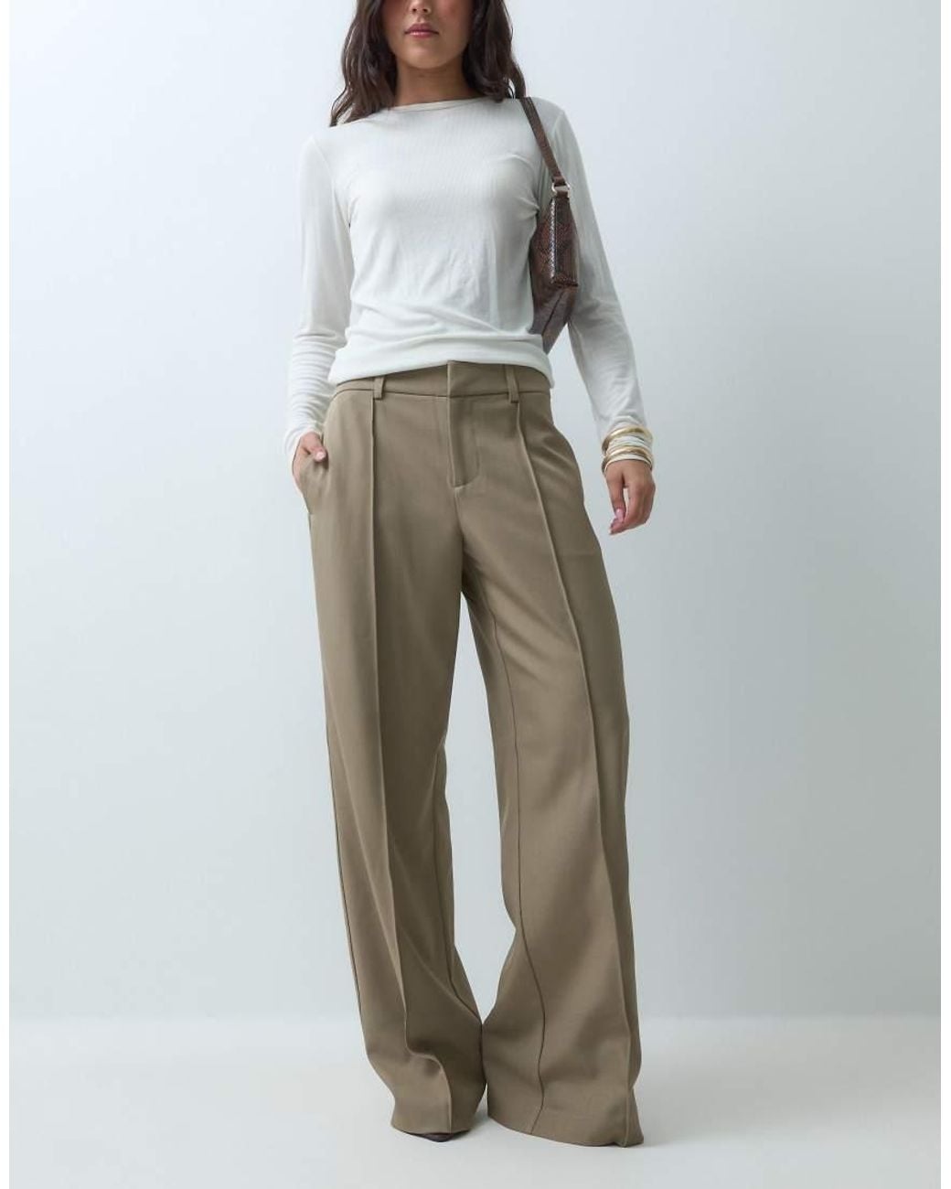 Gina Tricot Gray Pin Tuck Wide Leg Trousers