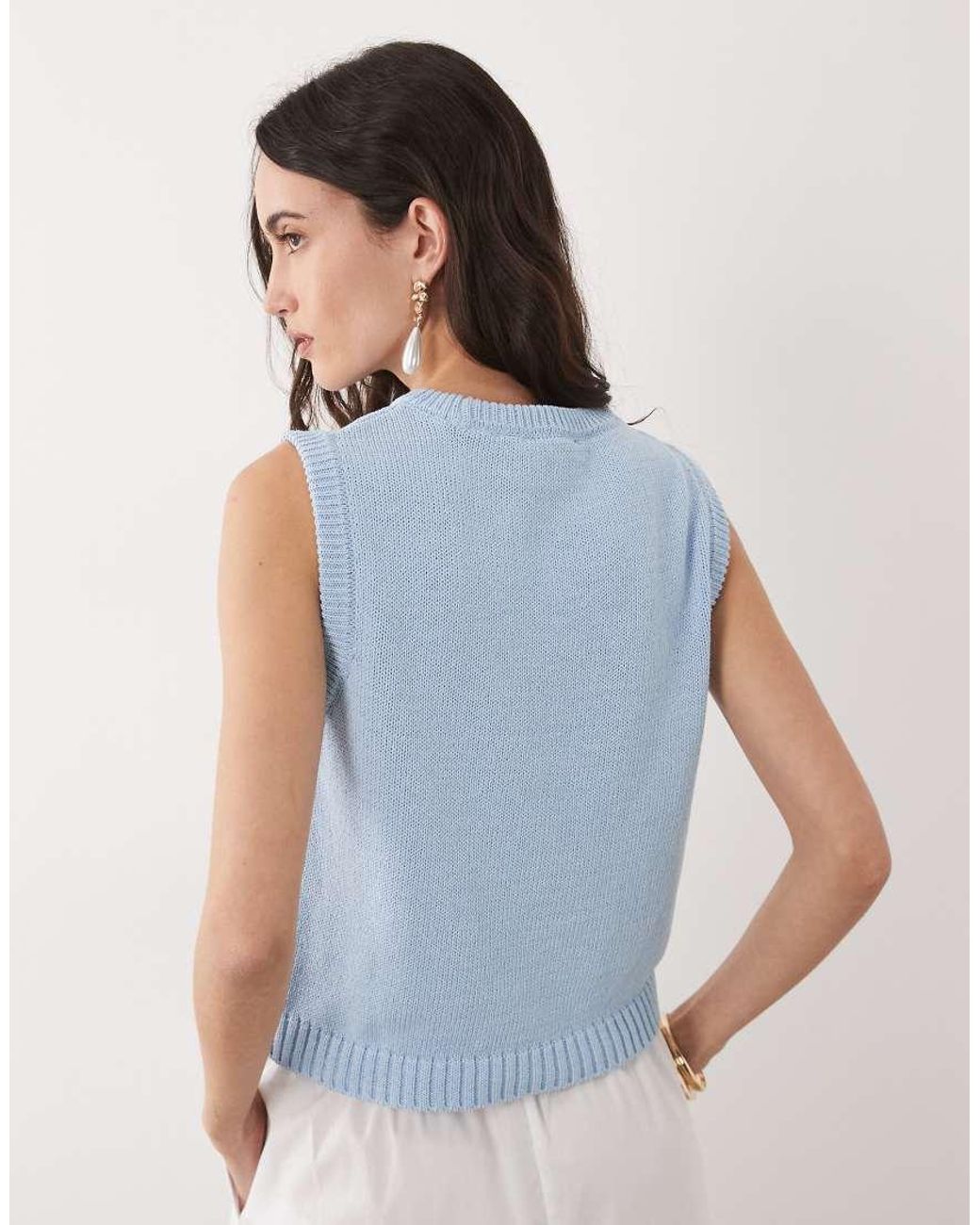 ASOS Blue Knitted Cotton Blend Tank Top