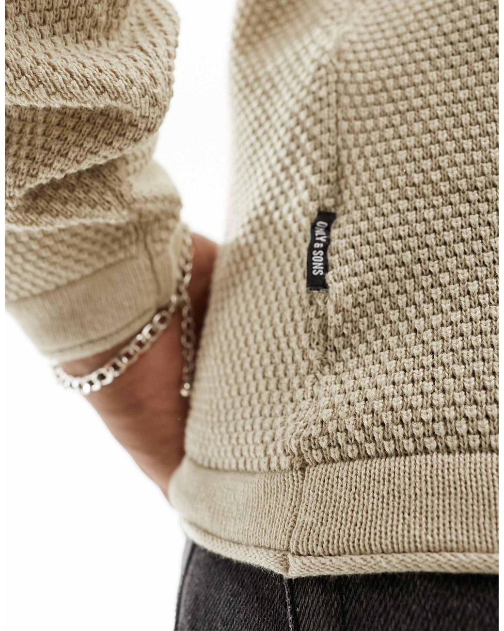 Only & Sons – texturierter strickpullover in White für Herren