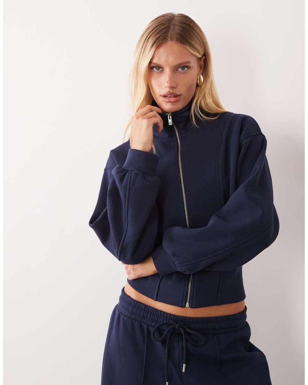 ASOS Blue Zip Front Funnel Neck Top Co-Ord