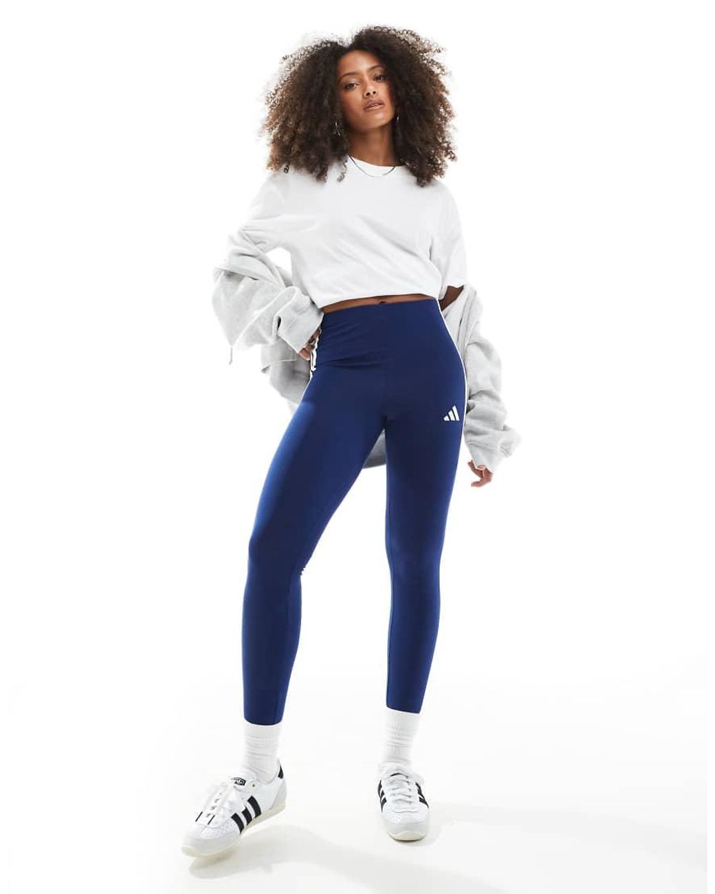 Adidas Originals Blue Adidas Essentials 3-Stripes Cotton Leggings