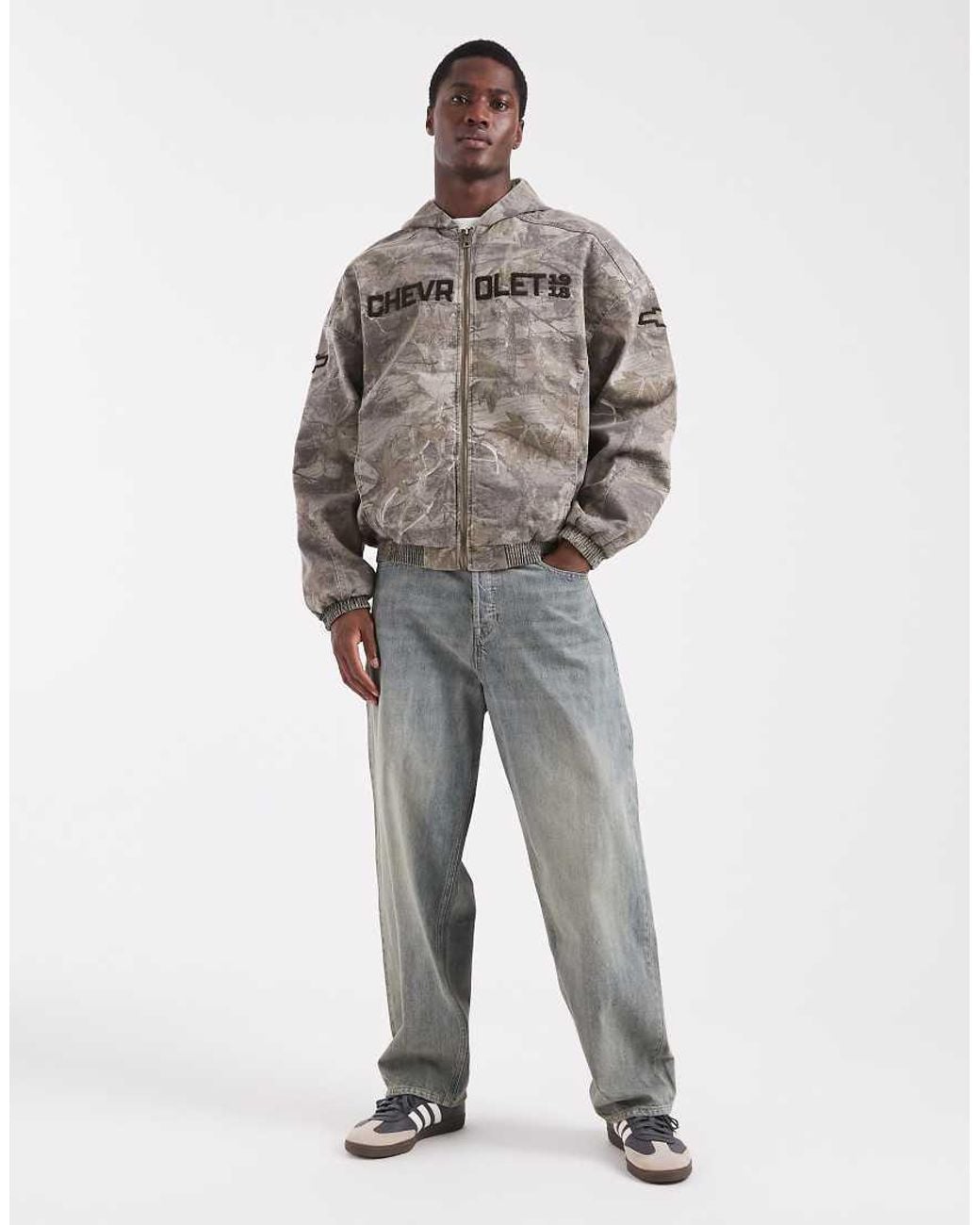 Hollister Gray Chevrolet Graphic Camo Skater Jacket for men
