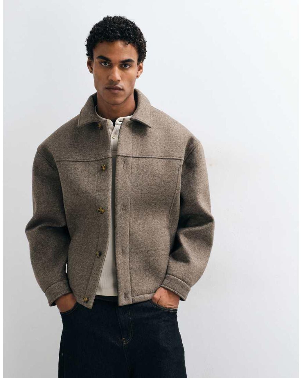 ASOS Brown Oversized Textured Fleece Jacket for men