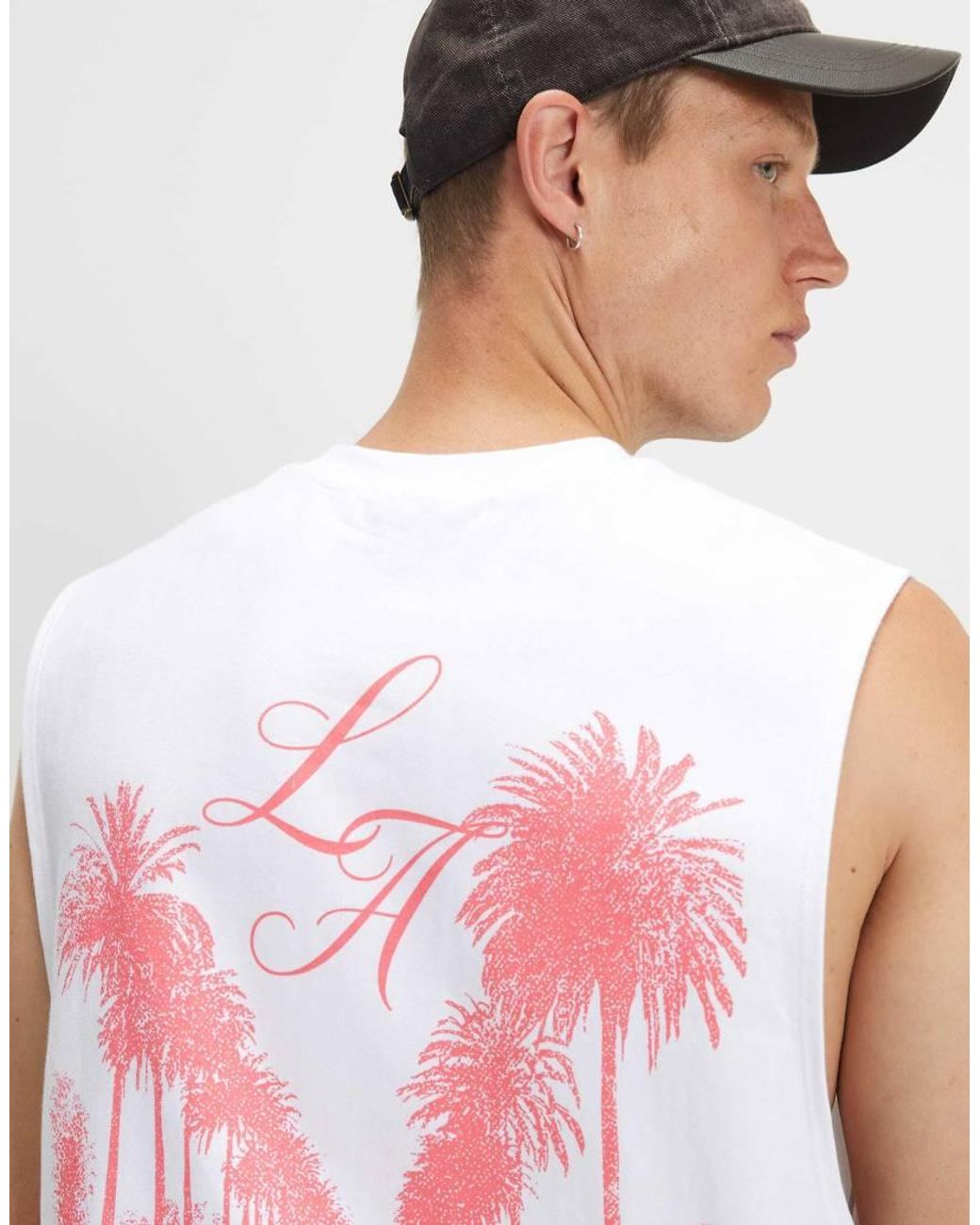 River Island White Regular Fit La Palm Tree Car Tank Top for men