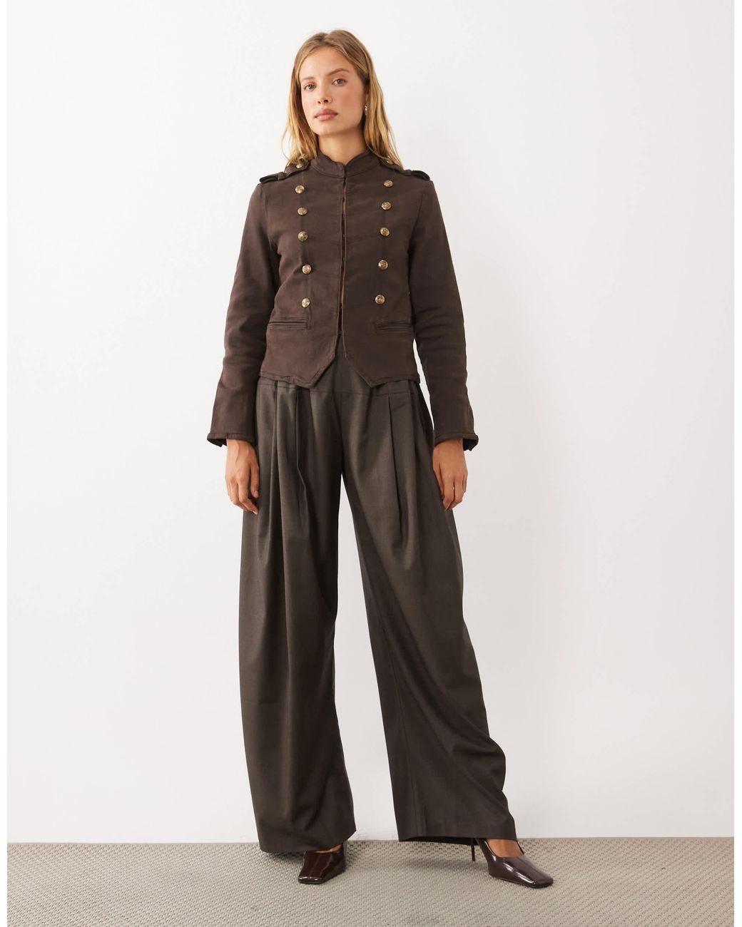 Mango Brown High Neck Structured Utlity Jacket