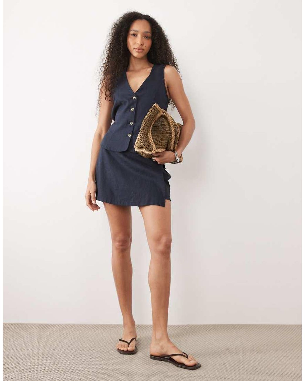 River Island Blue Linen Blend Waistcoat