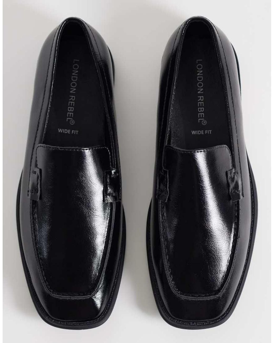 London Rebel Black Sian Square Toe Loafers
