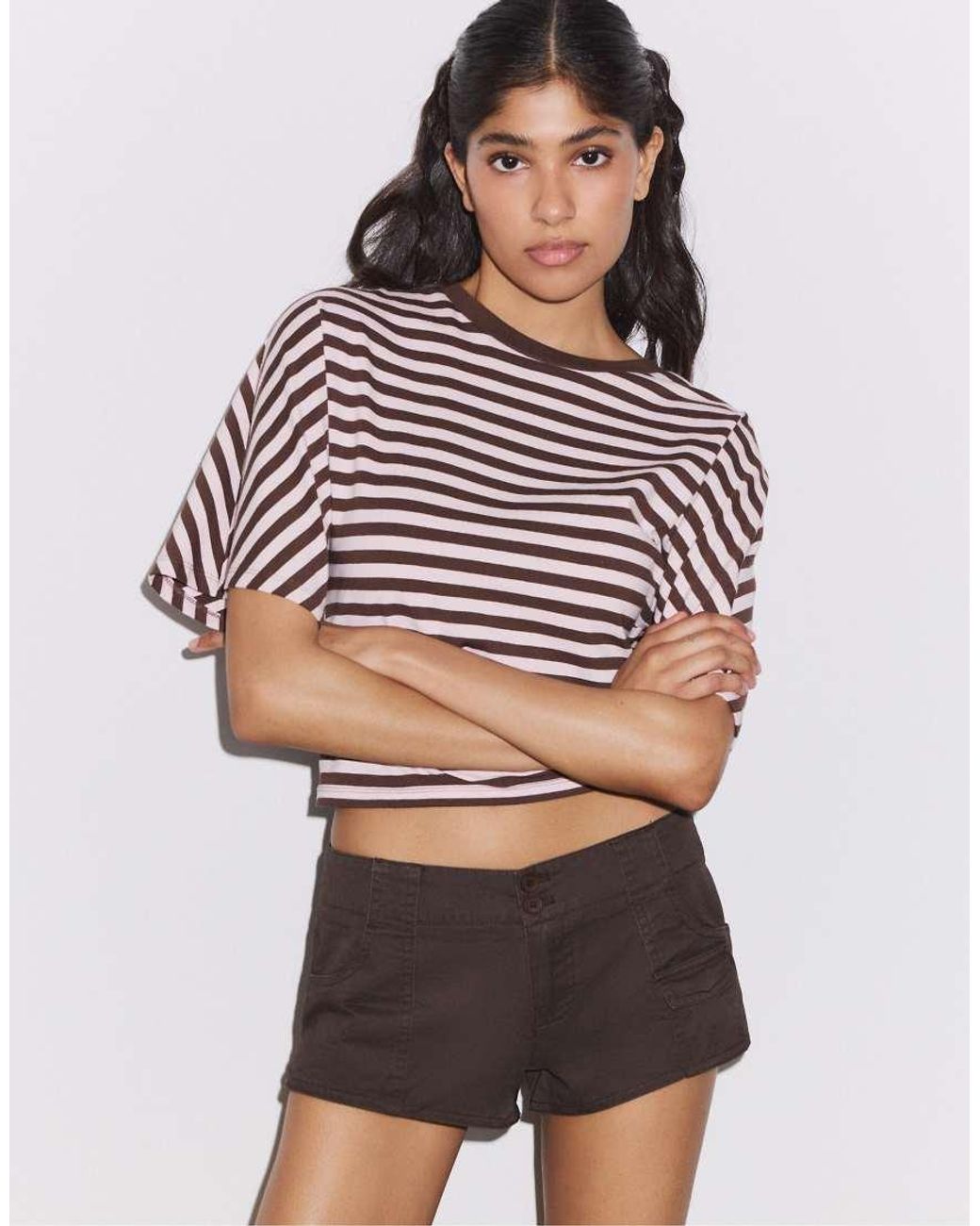 Stradivarius Brown Regular Fit Pocket Mini Shorts