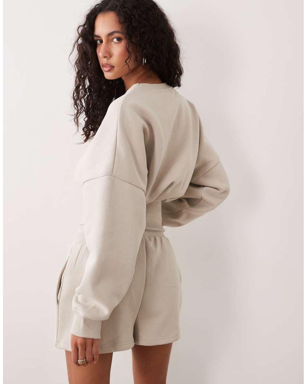 Kaiia Natural Cotton Rich Extreme Oversized Sleeve Cinched Waist Sweatshirt Co-ord