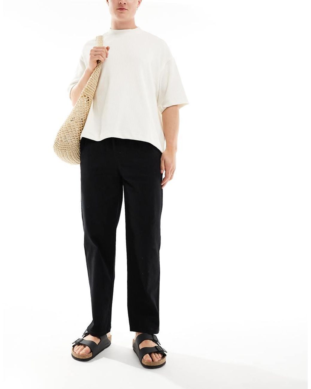 Only & Sons Black Linen Mix Loose Fit Trousers for men