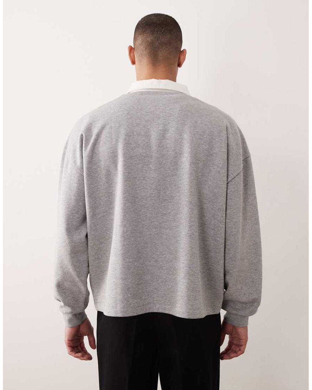 ASOS Gray Extreme Oversized Rugby Polo With Contrast Collar for men