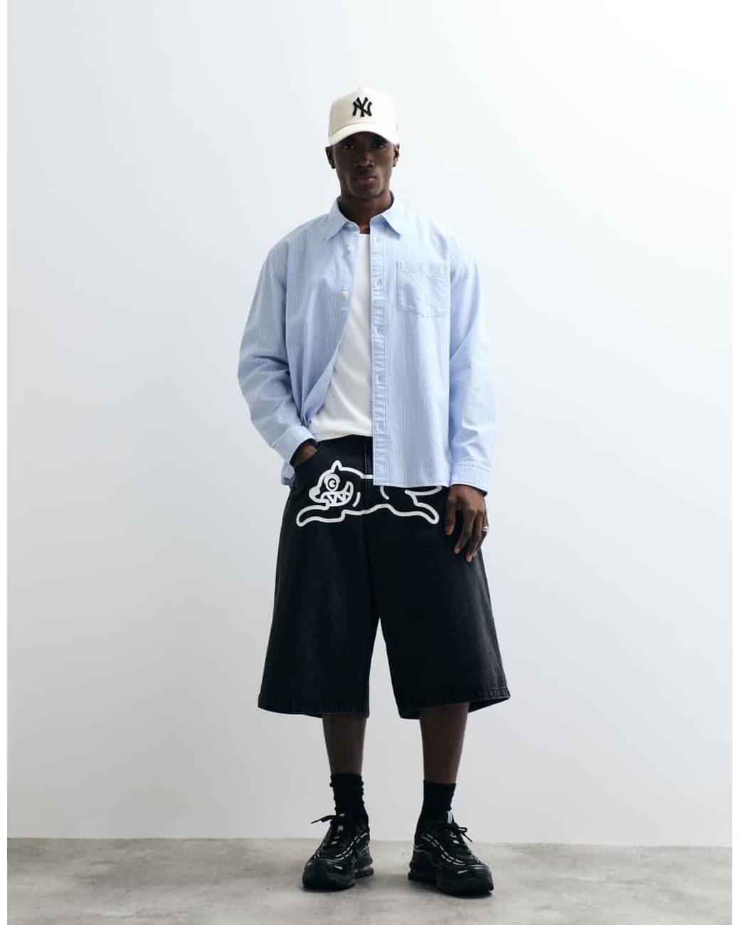 ICECREAM Blue Scoop Denim Jorts With With Running Dog for men