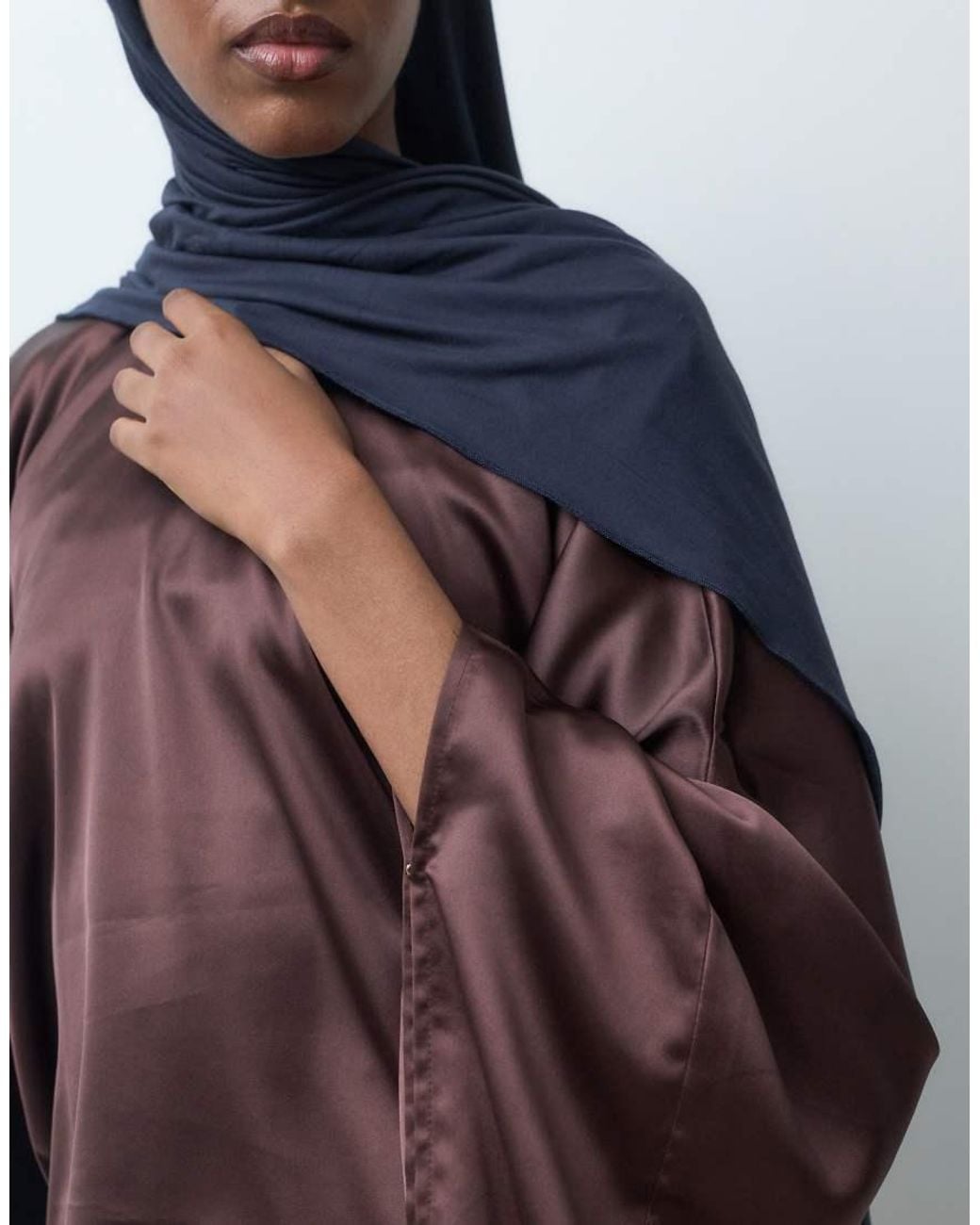 Iyal Brown Satin Extreme Drape Sleeve Top Co-ord